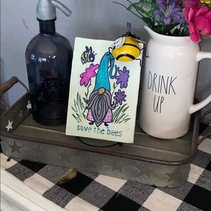 Metal Tray w/ Wooden Handles & Star Cut Outs.